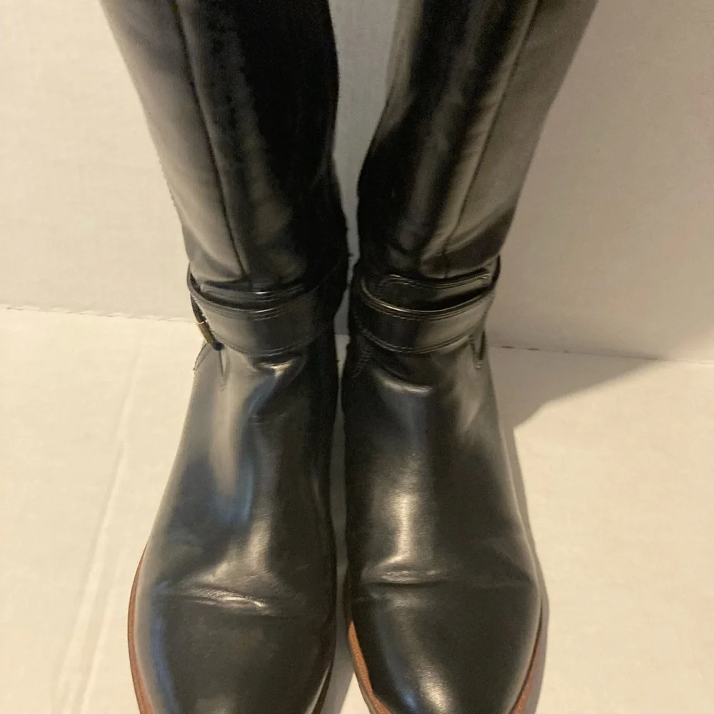 Tommy Hilfiger Black Leather Buckle Women Boot Size 9